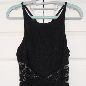 Elegant Black Maxi Sparkle Dress With Beaded Lace Detail Size 4-6